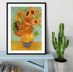 Still Life Vase with Twelve Sunflowers by Van Gogh Framed Print (Color: White/With White Edging, size: 36" x 24" / 90cm x 60cm (approx))