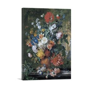 Flowers In a Terracotta Vase On a Marble Ledge (type: Standard Framed Canvas Print, size: 32" x 24" / 80cm x 60cm (approx))