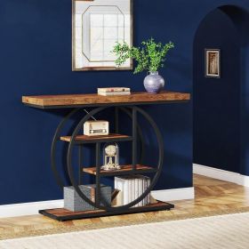 105cm Industrial Console Table 4-Tier Sofa Table Entrance Table with round Foot Modern Vintage Style Living Room Decor (Color: Rustic Brown)