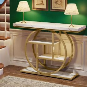105cm Industrial Console Table 4-Tier Sofa Table Entrance Table with round Foot Modern Vintage Style Living Room Decor (Color: White Gold)