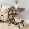 Industrial C-Shaped Coffee Table - 3-Level Small Table with Storage Compartments