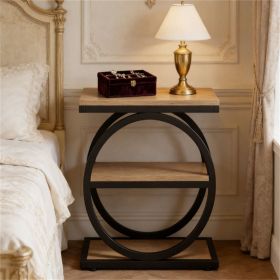 3-Story Industrial Sofa Side Table with round Metal Frame Coffee Table Vintage Style Living Room Decorative End Table (Color: Universal)