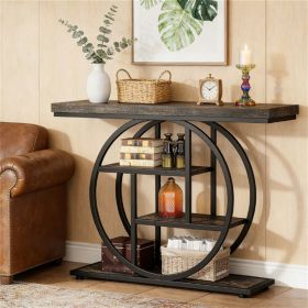 105cm Industrial Console Table 4-Tier Sofa Table Entrance Table with round Foot Modern Vintage Style Living Room Decor (Color: Universal)