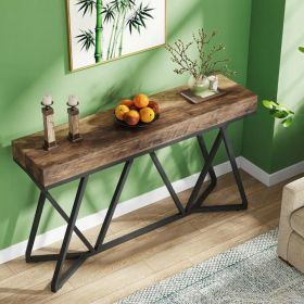 140cm Country Style Console Table Wooden Entrance Hall Sofa Table Rustic Farmhouse Decorative Stand for Living Room (Color: Rustic Brown)