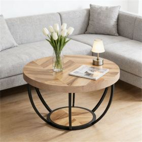 80 Cm round Coffee Table with 2 Shelves Industrial Living Room Table Modern Sofa Table with Storage Space (Color: Universal)
