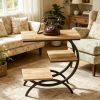 Industrial C-Shaped Coffee Table - 3-Level Small Table with Storage Compartments