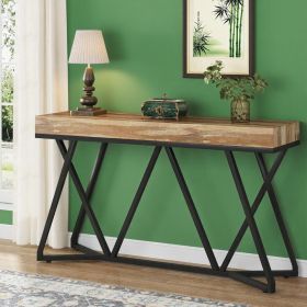 140cm Country Style Console Table Wooden Entrance Hall Sofa Table Rustic Farmhouse Decorative Stand for Living Room (Color: wood color)