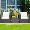 3 Pieces Patio Wicker Conversation Set with Cushion
