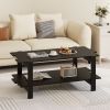 2-Tier Coffee Table Slatted Wood Center Table with Storage Shelf