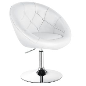1 Piece Adjustable Modern Swivel Round Tufted Chair (Color: White)