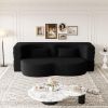Modern Floor Sofa with 2 Pillows,Convertible Teddy Fabric Foam-Filled Sleeper Sofa Bed,15" Full Size Folding Mattress for Living Room,Guest Bed