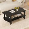 2-Tier Coffee Table Slatted Wood Center Table with Storage Shelf