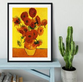 Still Life Vase with Fifteen Sunflowers 3 by Van Gogh Framed Print (Color: White/With White Edging, size: 18" x 12" / 48cm x 30cm (approx))