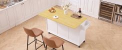 K&K 52.7" Kitchen Island with Storage & Drop Leaf, Rolling Kitchen Island Cart on Wheels with 3 Drawers, Adjustable Shelf, Spice & Towel Rack