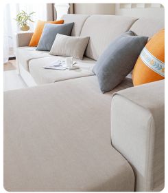 Chenille sofa cover, all season universal elastic full package, 2024 new dust-proof cat scratch herringbone pattern sofa cover (Color: Wheat ear rice, size: Add three more people)