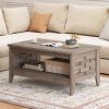 2-Tier Farmhouse Coffee Table with Open Shelf and Woven Decorations for Living Room