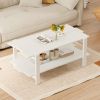 2-Tier Coffee Table Slatted Wood Center Table with Storage Shelf