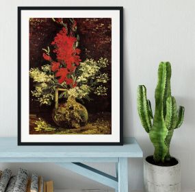 Vase with Gladioli and Carnations by Van Gogh Framed Print (Color: Black/No White Edging, size: 36" x 24" / 90cm x 60cm (approx))