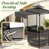BBQ Gazebo Canopy with 4 Slatted Metal Shelves Outdoor Kitchen Island with 6 Hanging Hooks And 2-Row Glass Holders for Patio