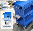 3 Tier Rolling Tool Cart Garage Workshop Lockable Drawer Storage Organizer Metal Wheels for Easy Transport