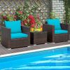3 Pieces Patio Conversation Rattan Furniture Set with Cushion