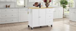 K&K 52.7" Kitchen Island with Storage & Drop Leaf, Rolling Kitchen Island Cart on Wheels with 3 Drawers, Adjustable Shelf, Spice & Towel Rack