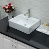 Lordear Rectangle Wall Mount Bathroom Sink Ceramic Vanity Vessel Sink with Single Faucet Hole