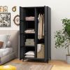 62 Inch Wicker Wardrobe with 2 Doors PE Rattan Closet with Hanging Rod