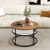 31.5 Inch Round Lift Top Coffee Table with Hidden Compartment and Side Shelves