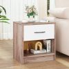 Bedside Table Nightstand with Drawer and Open Storage Shelf