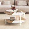 2-Tier Round Coffee Table Metal Frame with Storage Shelf