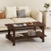 2-Tier Coffee Table Slatted Wood Center Table with Storage Shelf