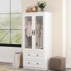 Livelylodge Slim White Storage Cabinet with Glass Door â€“ Space-Saving Tall Organizer with Metal Handles, Perfect for Small Spaces or Bedroom Use