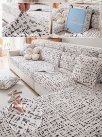1 Pc Printed Milk Silk Elastic Sofa Cover, All Inclusive Universal Set, All Season Universal Anti Slip Seat Cushion, Light Luxury (Color: Black, size: L-shaped sofa)