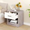 Bedside Table Nightstand with Drawer and Open Storage Shelf