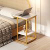 C-shaped Modern Sofa Side Table with Faux Marble Tabletop and Storage Shelf