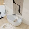 59 in. Solid Surface Freestanding Soaking Bathtub in Matte White