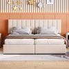 King Size Upholstered Platform Bed with a Hydraulic Storage System, Beige