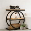 3-Story Industrial Sofa Side Table with round Metal Frame Coffee Table Vintage Style Living Room Decorative End Table