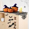 Halloween Decoration Table Runner with 12 Pack 3D Bats, Spider Web Black Lace Table Runner for Kitchen Dinner Table