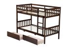 Twin Over Twin Rubber Wood Bunk Bed with 2 Drawers, Convertible into 2 Twin Beds, Twin Size Bunk Bed with Ladder and Safety Guardrails