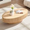 Modern Handcraft Drum Coffee Table Length 43.7 inch Ellipse Coffee Table for Living Room,Oval Small Coffee Table with Sturdy Pedestal,Natural Ash MDF
