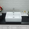 Lordear Rectangle Wall Mount Bathroom Sink Ceramic Vanity Vessel Sink with Single Faucet Hole