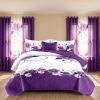 Purple White Gardenia 9 Piece Bedding Set, Washed Microfiber Bedspread with Matching Curtains and Pillowcases, Queen King Cal King