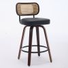 Set of 3 Counter Height Bar Stools - 26 inch Rattan Counter Height Stools with Cane Back, Upholstered Seat, Walnut Craftsmanship