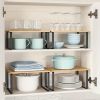 2 Pack Adjustable Stackable Wood Storage Shelves, Multi Purpose Countertop Organizer Rack for Kitchen, Spice, Bathroom and Pantry