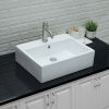 Lordear Rectangle Wall Mount Bathroom Sink Ceramic Vanity Vessel Sink with Single Faucet Hole