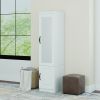 Livelylodge Slim White Storage Cabinet with Glass Door â€“ Space-Saving Tall Organizer with Metal Handles, Perfect for Small Spaces or Bedroom Use