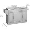 Rolling Kitchen Island with Storage and Stainless Steel Top, Kitchen Trolley with Drawers, Cabinets, Towel Rack