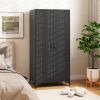 62 Inch Wicker Wardrobe with 2 Doors PE Rattan Closet with Hanging Rod